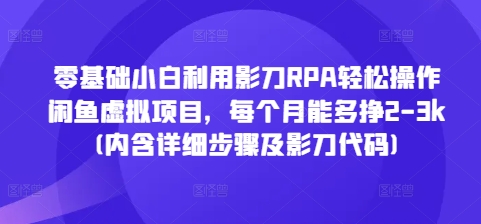 零基础小白利用影刀RPA轻松操作闲鱼虚拟项目，每个月能多挣2-3k(内含详细步骤及影刀代码)-小鸿资源库