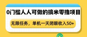 0门槛人人可做的搞米零撸项目，无限任务，单机一天闭眼收入50+-小鸿资源库
