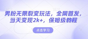 男粉无限裂变玩法，全网首发，当天变现2k+，保姆级教程【永久更新】【揭秘】-小鸿资源库