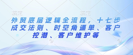 外贸底层逻辑全流程,十七步成交法则、时空角逼单、客户挖潜、客户维护等-小鸿资源库