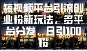 短视频平台引流创业粉新玩法，多平台分发，日引100粉-小鸿资源库