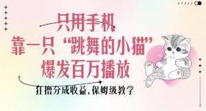 只用手机靠一只“跳舞的小猫”爆发百万播放，狂撸分成收益，保姆级教学-小鸿资源库