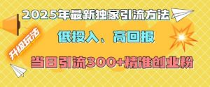 2025年最新独家引流方法，低投入高回报？当日引流300+精准创业粉-小鸿资源库