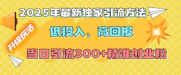 2025年最新独家引流方法,低投入高回报?当日引流300+精准创业粉-小鸿资源库