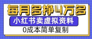 小红书虚拟资料项目，0成本简单复制，每个月多挣1W【揭秘】-小鸿资源库