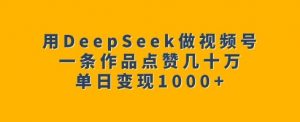 用DeepSeek做视频号，一条作品点赞几十万，单日变现1k-小鸿资源库