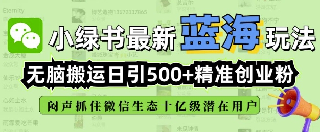 小绿书无脑搬运引流，全自动日引500精准创业粉，微信生态内又一个闷声发财的机会-小鸿资源库