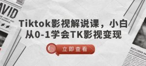 TikTok影视解说课，小白从0-1学会TK影视变现-小鸿资源库
