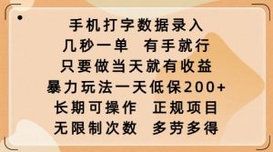 手机打字数据录入，几秒一单，有手就行，只要做当天就有收益，暴力玩法一天低保2张-小鸿资源库