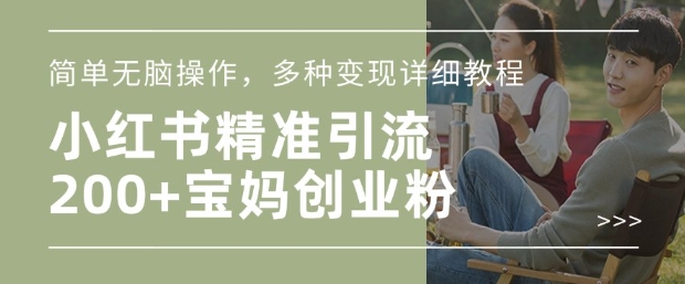 小红书混剪日引200+宝妈创业粉,简单无脑操作,多种变现详细教程-小鸿资源库