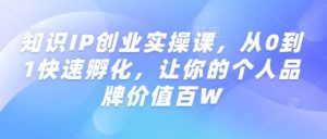 知识IP创业实操课，从0到1快速孵化，让你的个人品牌价值百W-小鸿资源库