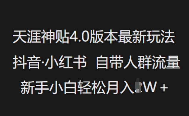 天涯神贴4.0版本最新玩法，抖音·小红书自带人群流量，新手小白轻松月入过W-小鸿资源库