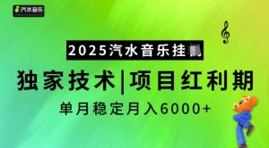 2025汽水音乐挂JI，独家技术，项目红利期，稳定月入5k【揭秘】-小鸿资源库