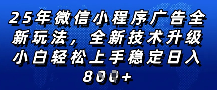 2025年微信小程序全新玩法纯小白易上手，稳定日入多张，技术全新升级，全网首发【揭秘】-小鸿资源库