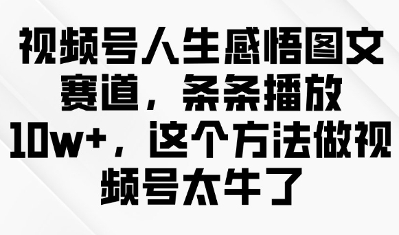 视频号人生感悟图文赛道，条条播放10w+，这个方法做视频号太牛了-小鸿资源库