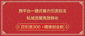 跨平台一键式暴力引流玩法,私域流量高效转化日引流300 +精准创业粉-小鸿资源库