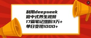 利用deepseek做中式养生视频，17篇笔记涨粉3万+，单日变现1k-小鸿资源库