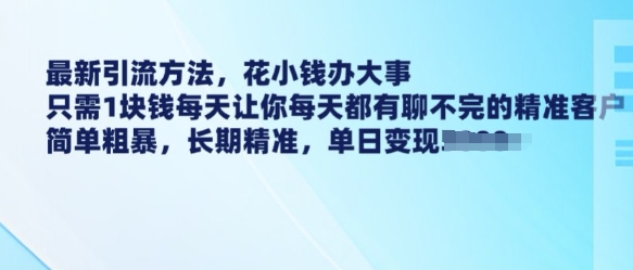 最新引流方法，花小钱办大事，只需1块钱每天让你每天都有聊不完的精准客户 简单粗暴，长期精准-小鸿资源库