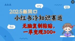 2025新风口，小红书冷知识赛道，无脑复制粘贴，一单变现300+-小鸿资源库