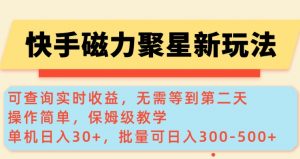 快手磁力新玩法，可查询实时收益，单机30+，批量可日入3到5张【揭秘】-小鸿资源库