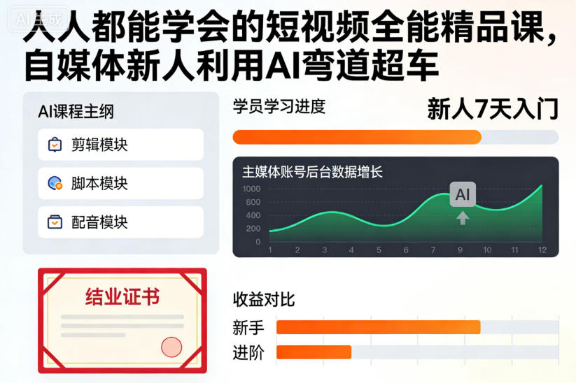 人人都能学会的短视频全能精品课，自媒体新人利用AI弯道超车-小鸿资源库