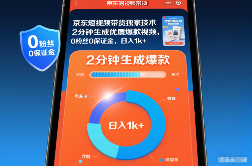京东短视频带货独家技术，2分钟生成一条优质爆款视频，0粉丝0保证金，日入1k+【揭秘】-小鸿资源库