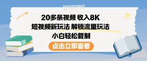 20多条视频收入8K，短视频新玩法，解锁流量玩法，小白轻松复制-小鸿资源库