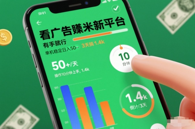 看广告賺米新平台，有手就行，单机稳定日入50+，操作10分钟上手，3天搞了1.4k【揭秘】-小鸿资源库