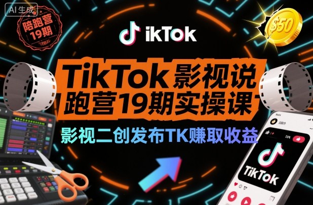 TikTok影视解说陪跑营19期实操课，影视二创发布TK賺取收益，万播收益50美金（更新）-小鸿资源库