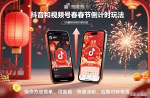 抖音和视频号，春节倒计时玩法，操作方法简单，可实现快速涨粉，后期可转带货-小鸿资源库