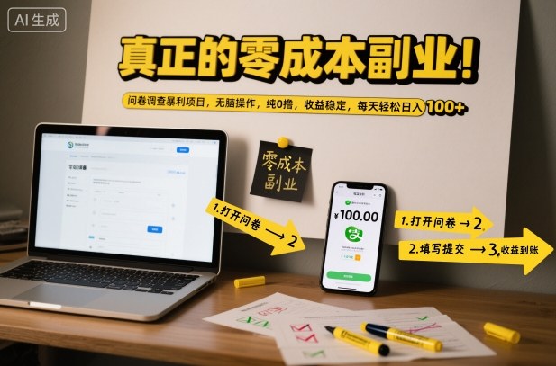 真正的零成本副业！问卷调查暴利项目，无脑操作，纯0撸，收益稳定，每天轻松日入100+【揭秘】-小鸿资源库