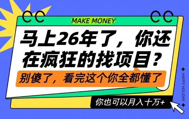 26年了，不要再疯狂的找项目了，看完这个你也可以月入十个W【揭秘】-小鸿资源库