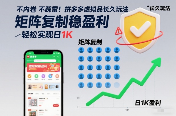 不内卷不踩雷！拼多多虚拟品长久玩法，矩阵复制稳盈利，轻松实现日1K【揭秘】-小鸿资源库