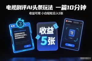 电视剧评AI头条玩法，一篇10分钟，收益可观，小白轻松日入5张+【独家】-小鸿资源库