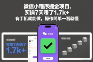 微信小程序掘金项目，实操7天賺了1.7k+，有手机就能做，操作简单一看就懂【揭秘】-小鸿资源库