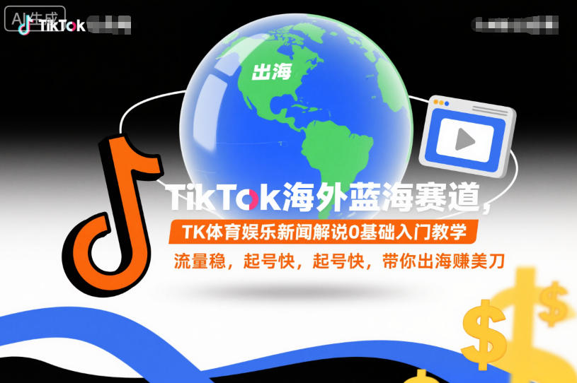 TikTok海外蓝海赛道，TK体育娱乐新闻解说0基础入门教学，流量稳，起号快，带你出海賺美刀-小鸿资源库