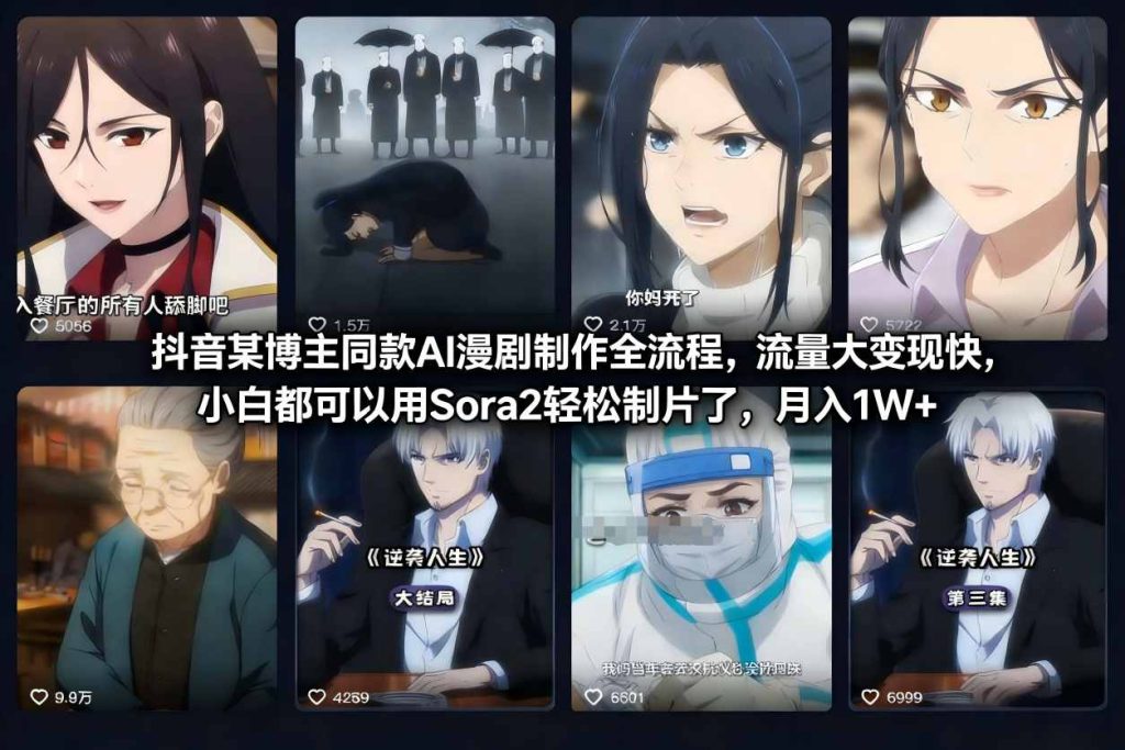 抖音某博主同款AI漫剧制作全流程，流量大变现快，小白都可以用Sora2轻松制片了，月入1W+-小鸿资源库