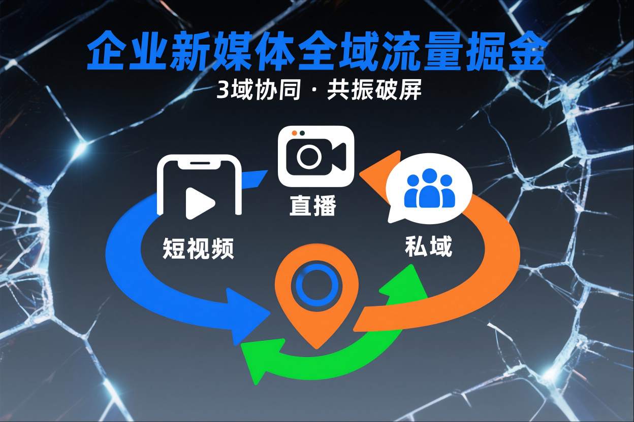 短视频全域商业模式，企业新媒体全域流量掘金，3域协同，共振破屏，短视频-直播-私域-地域-小鸿资源库