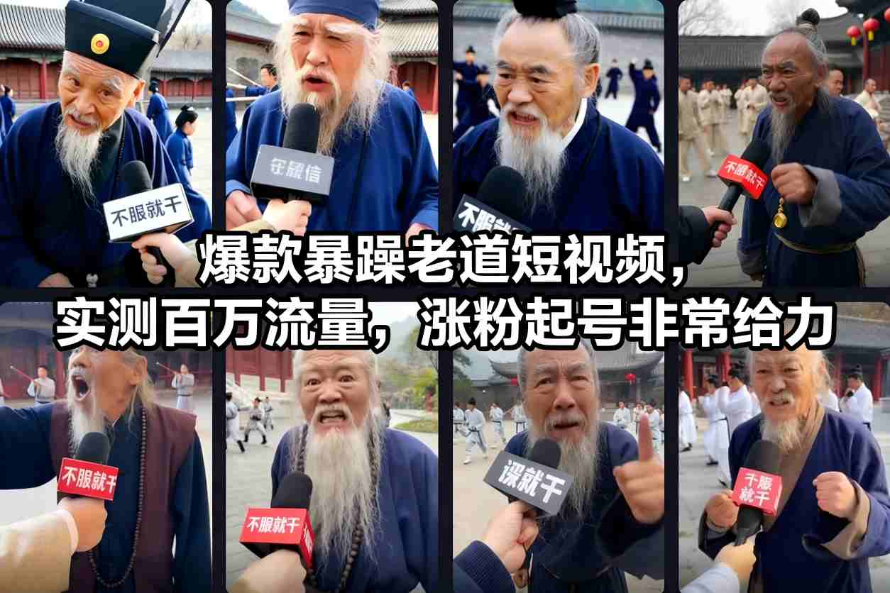 爆款暴躁老道短视频，实测百万流量，涨粉起号非常给力-小鸿资源库