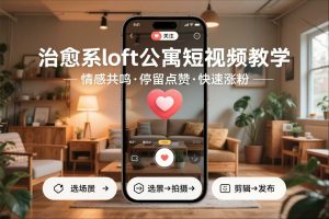 治愈系loft公寓短视频制作教学，情感共鸣引停留点赞关注，快速起号涨粉-小鸿资源库