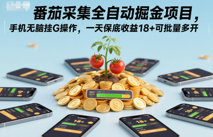 番茄采集全自动掘金项目，手机无脑挂G操作，一天保底收益18+可批量多开【揭秘】-小鸿资源库