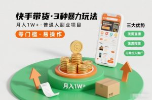 快手带货3种暴力玩法，月入1W+，无需直播、无需囤货、无需拉人推广，适合普通人副业项目-小鸿资源库