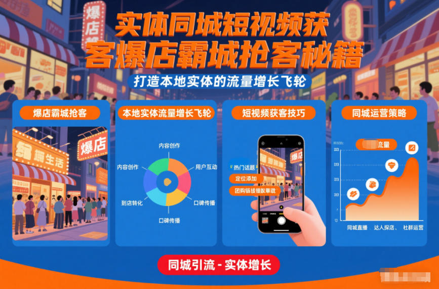 实体同城短视频获客爆店霸城抢客秘籍，打造本地实体的流量增长飞轮-小鸿资源库