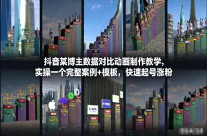 抖音某博主数据对比动画制作教学，实操完整案例+模板，快速起号涨粉-小鸿资源库