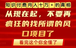 知识付费月入10个W的真相，做网创项目这一个就够了，不要再疯狂的找所谓的风口项目【揭秘】-小鸿资源库