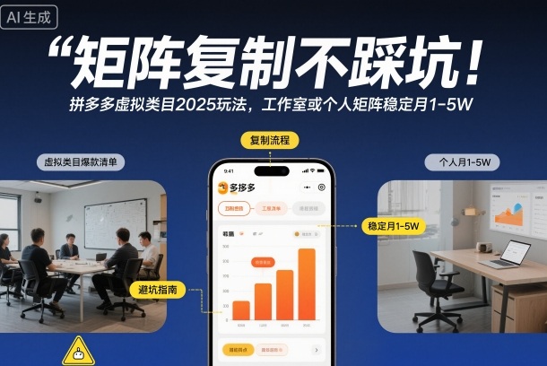 矩阵复制不踩坑！拼多多虚拟类目2025玩法，工作室或者个人矩阵稳定月1-5W【揭秘】-小鸿资源库