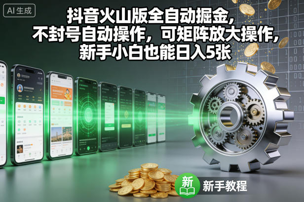 抖音火山版全自动掘金，不封号自动操作，可矩阵放大操作，新手小白也能日入5张【揭秘】-小鸿资源库