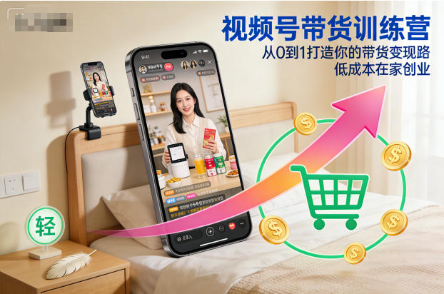 视频号带货训练营，从0到1打造你的带货变现路，低成本在家创业-小鸿资源库