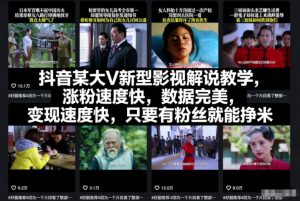 抖音某大V新型影视解说教学，涨粉速度快，数据完美，变现速度快，只要有粉丝就能挣米-小鸿资源库