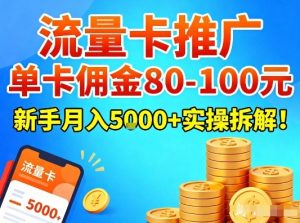 流量卡推广，单卡佣金80-100，新手月入5k+实操拆解！-小鸿资源库